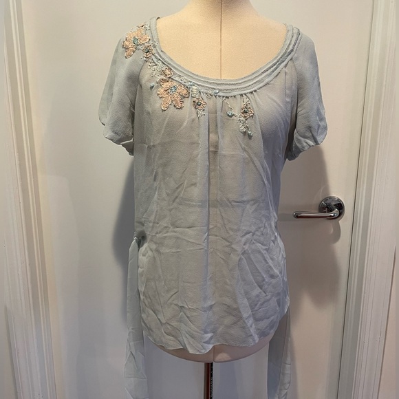 Rebecca Taylor Puff Sleeve Silk Blouse with tie Size 6 - Picture 2 of 16